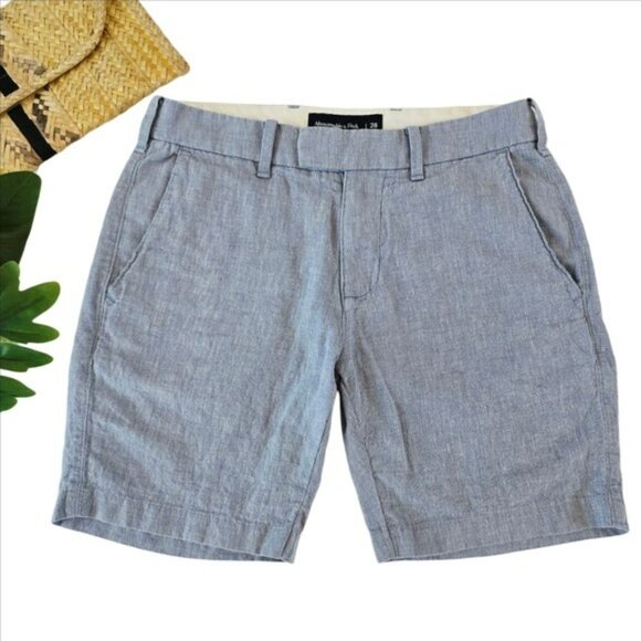 Abercrombie & Fitch Women's Linen Blend Shorts Size 28 Blue White Vacation - Picture 11 of 11